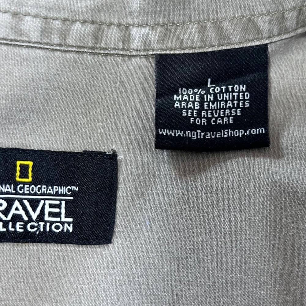 National Geographic Travel Collection Mens Large Gray Cotton Utility Shirt SS - Picture 7 of 8